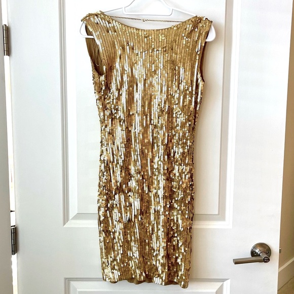 NWT Michael Kors Gold Sequin Mini Dress with Chain Back - Picture 4 of 8
